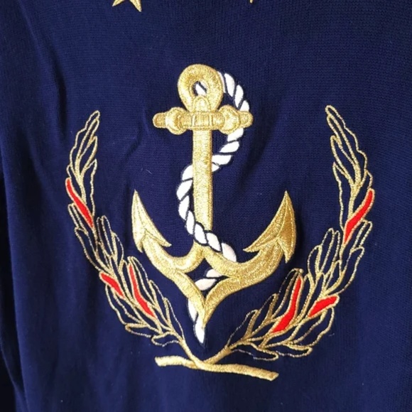 Embroidered Nautical Sweater With Anchor and Stars - Picture 2 of 6